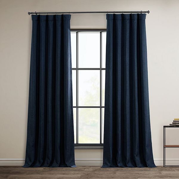 HPD Half Price Drapes Nightfall Navy Faux Linen Room Darkening Curtains for Bedroom & Living Room Curtains (1 Panel), Door & Window Curtains 96 inches long, Rod Pocket Curtains & Drapes, 50W X 96L