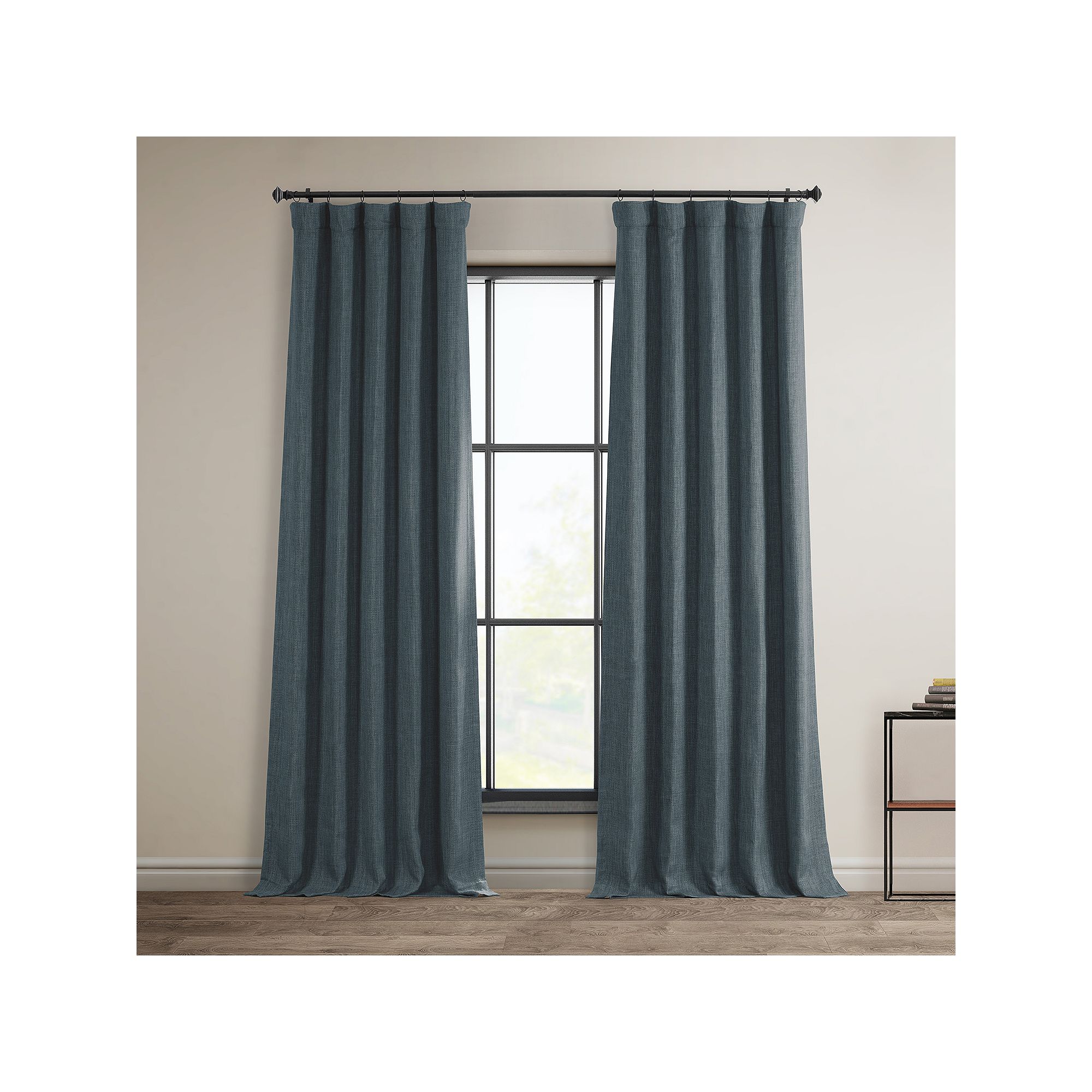 EFF Faux Linen Blackout Window Curtain, Reverie Blue