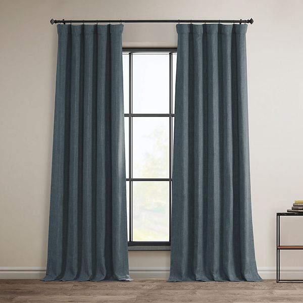 Reverie Blue Faux Linen Room Darkening Curtain (1 Panel), Reverie Blue, 50W X 84L