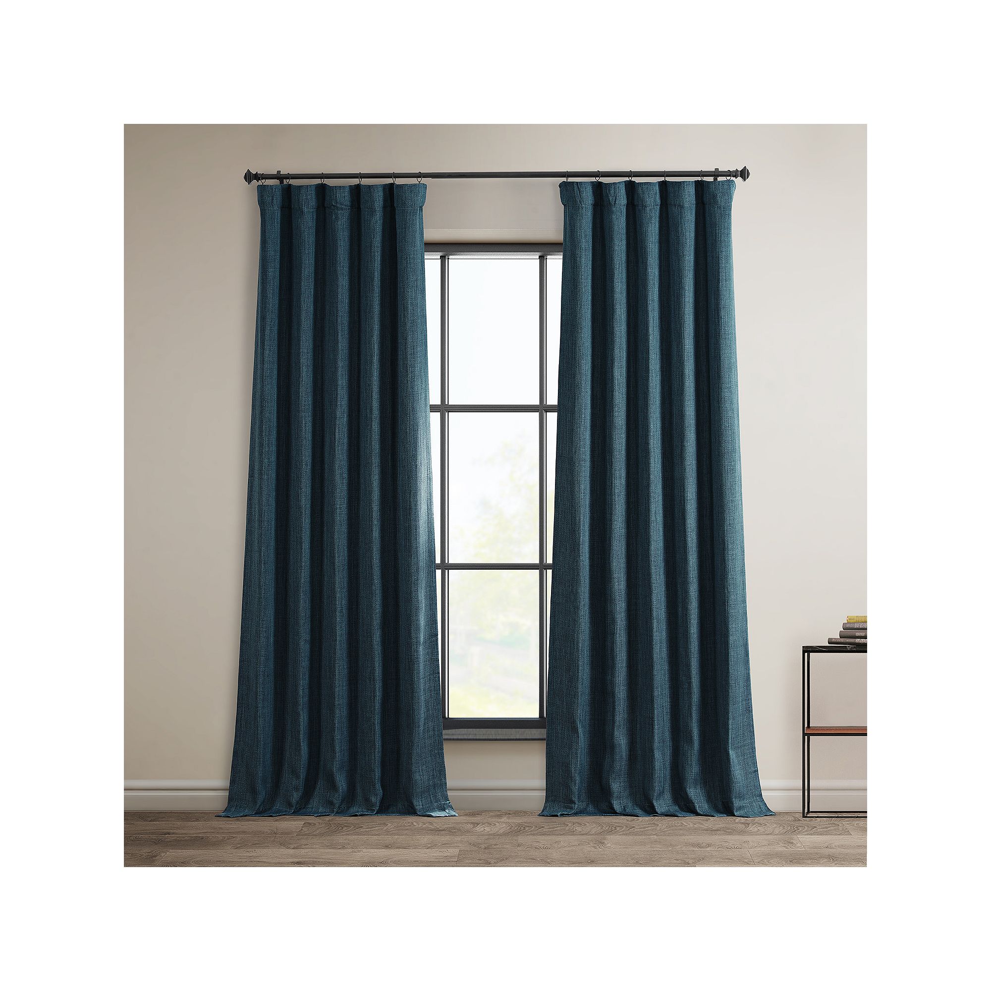 EFF Faux Linen Blackout Window Curtain, Story Blue