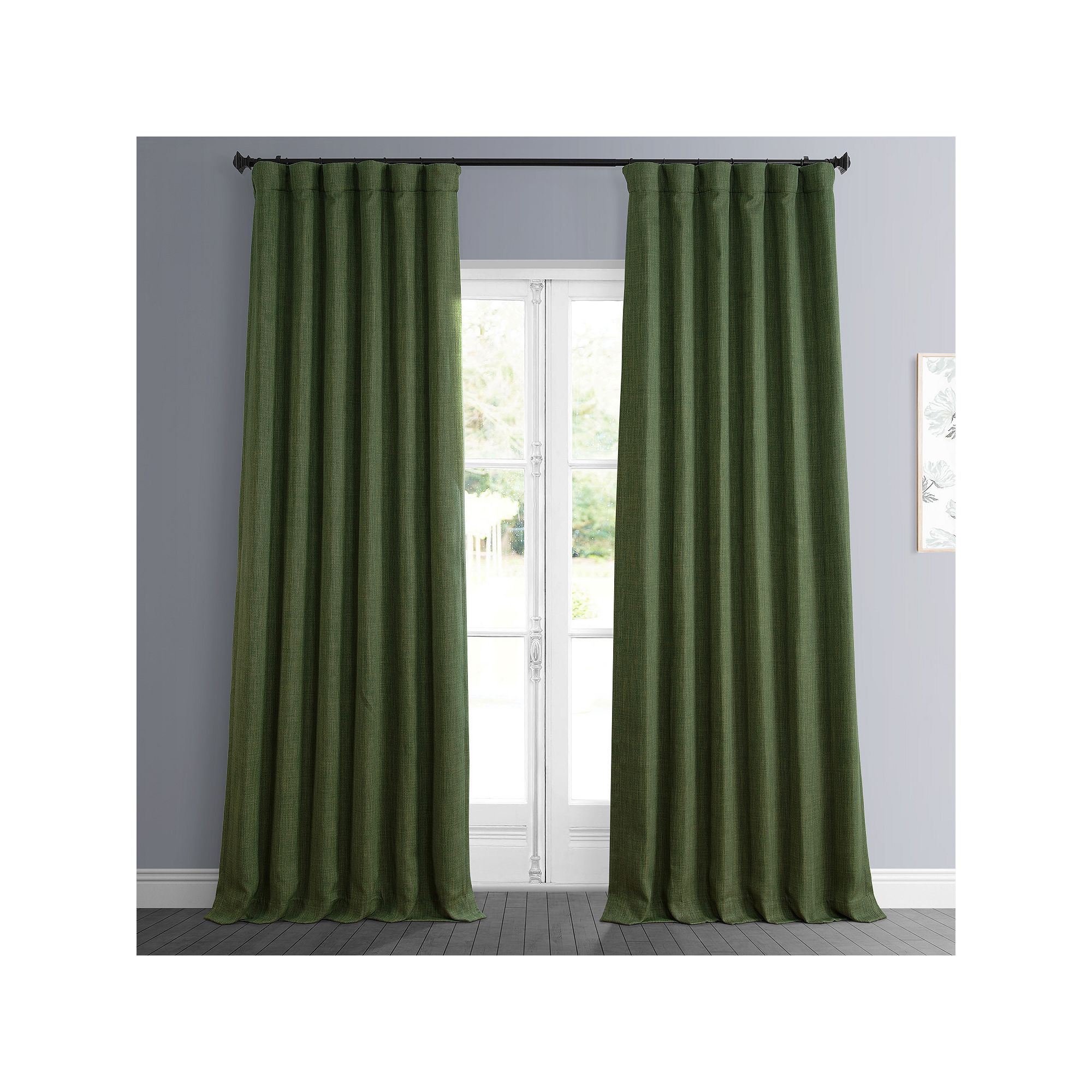 EFF Faux Linen Blackout Window Curtain, Tuscany Green