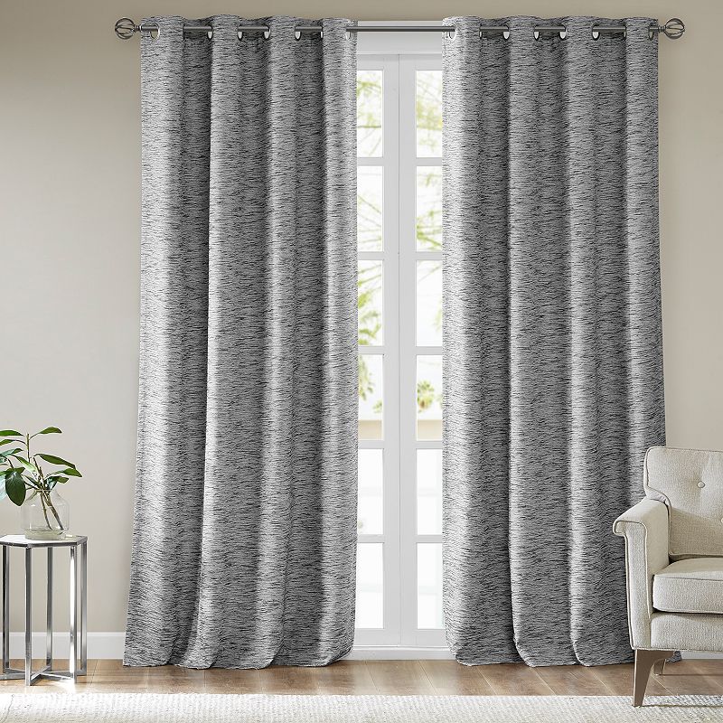 UPC 086569000262 product image for SunSmart Linden Woven Stripe Total Blackout Window Curtain, Grey | upcitemdb.com