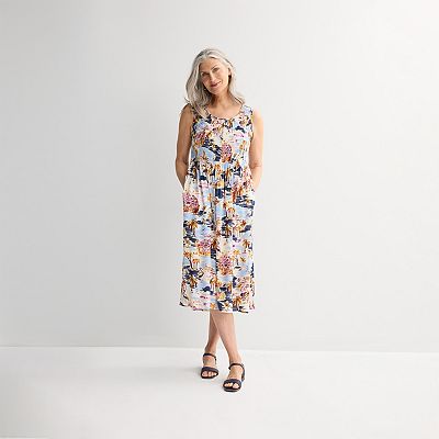 women's smocked midi dress Brown Gingham and every pretty moment in between Women's Smocked Cotton Dobby Midi