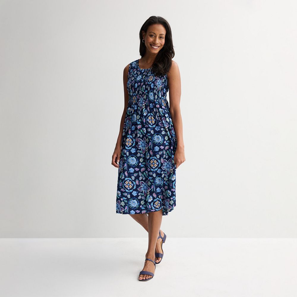 knee length dresses for ladies Smocked Midi Dress - Zoey
