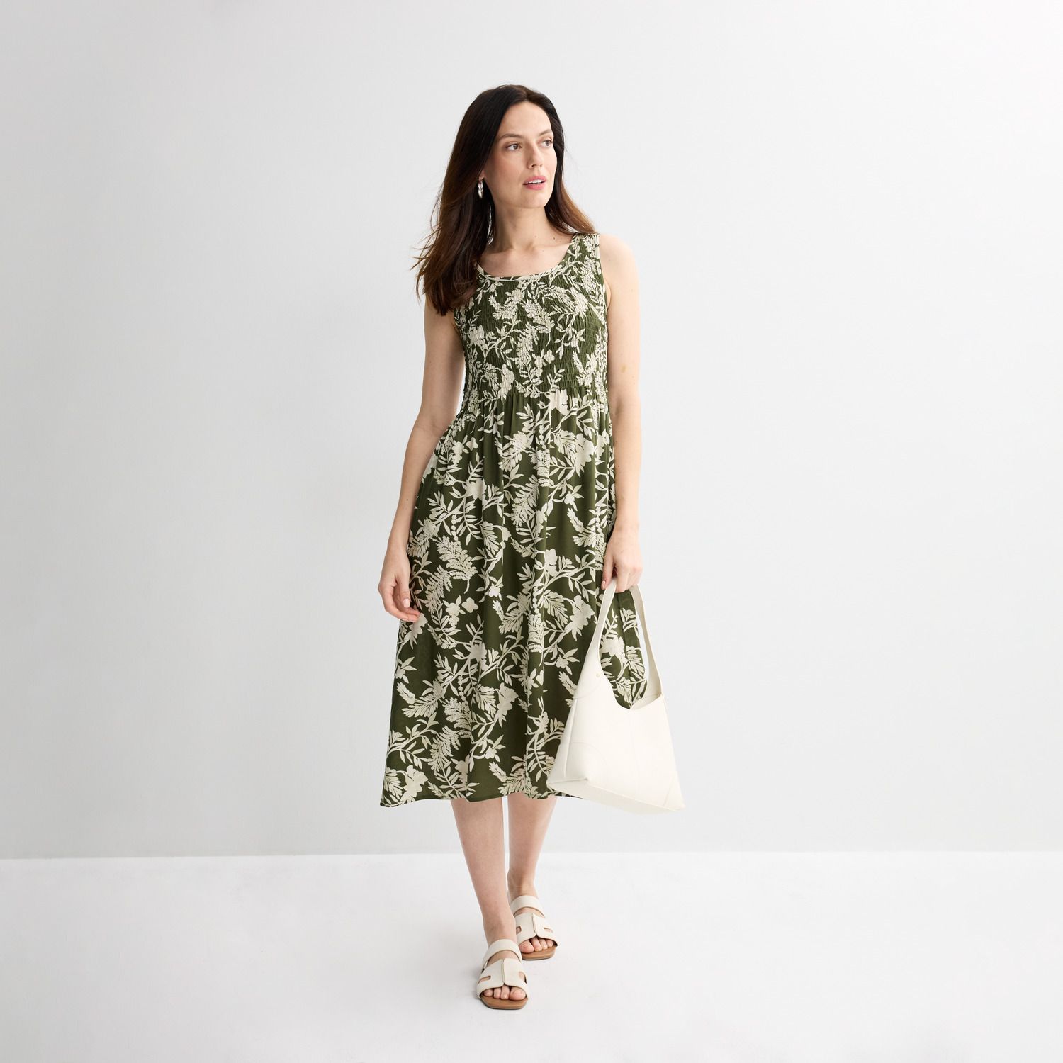 croft and barrow smocked midi dress Petite Croft & Barrow Smocked Midi Dress, Women's, Size: XXL Petite, Rust Global Floral