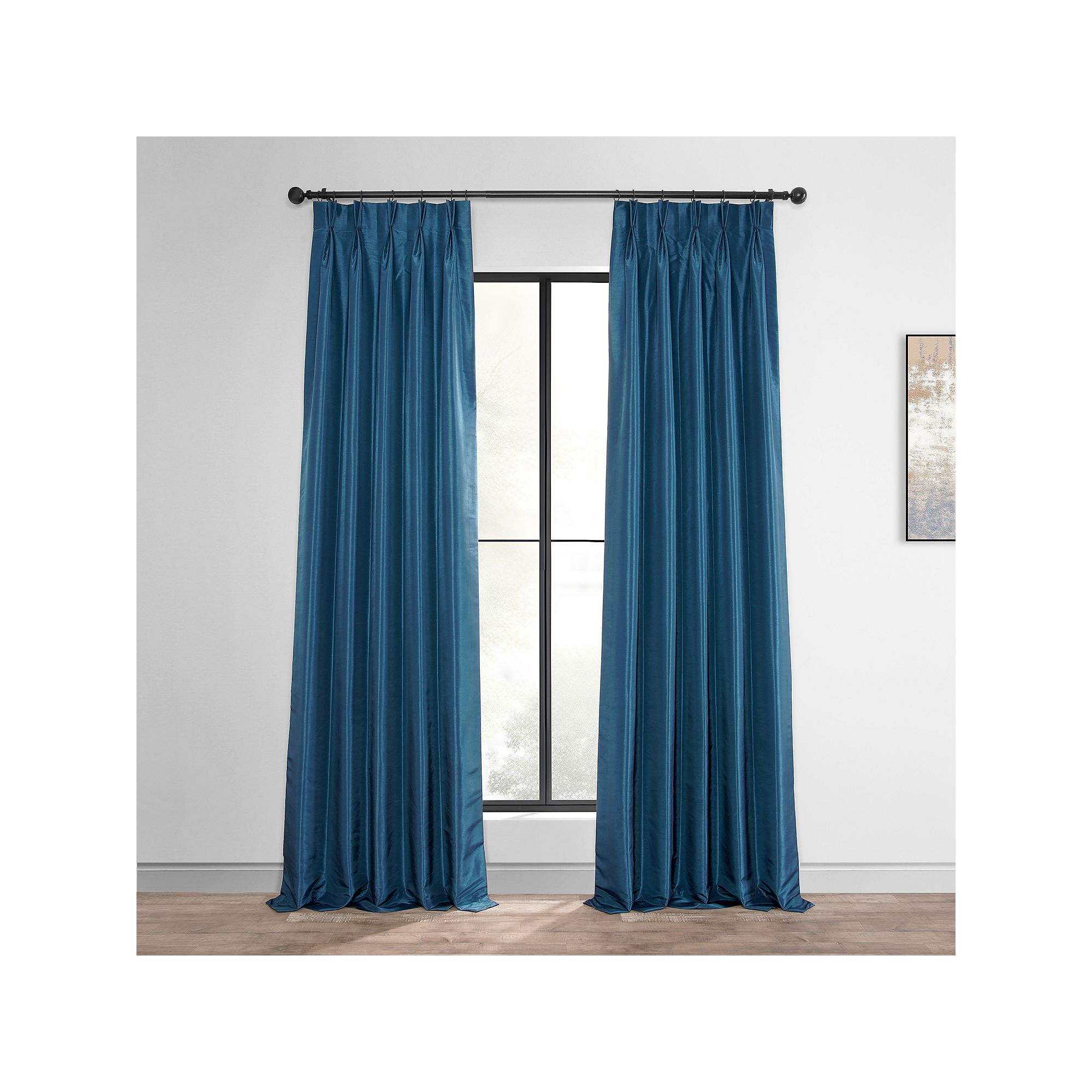 EFF Blackout Vintage Textured Faux Dupioni Silk Pleated Window Curtain Pane