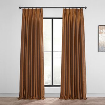 EFF Blackout Vintage Textured Faux Dupioni Silk Pleated Window Curtain Panel