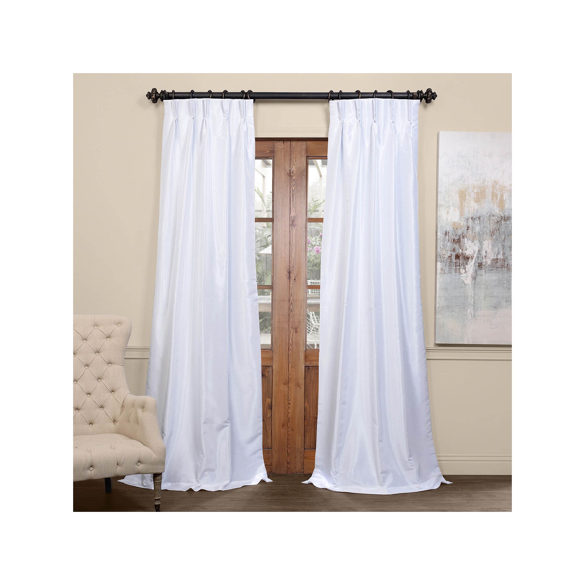 EFF Blackout Vintage Textured Faux Dupioni Silk Pleated Window Curtain Pane