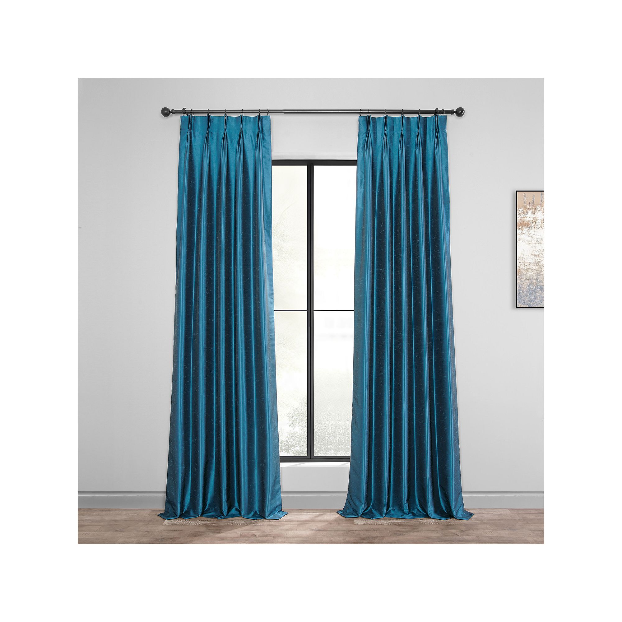 EFF Blackout Vintage Textured Faux Dupioni Silk Pleated Window Curtain Pane