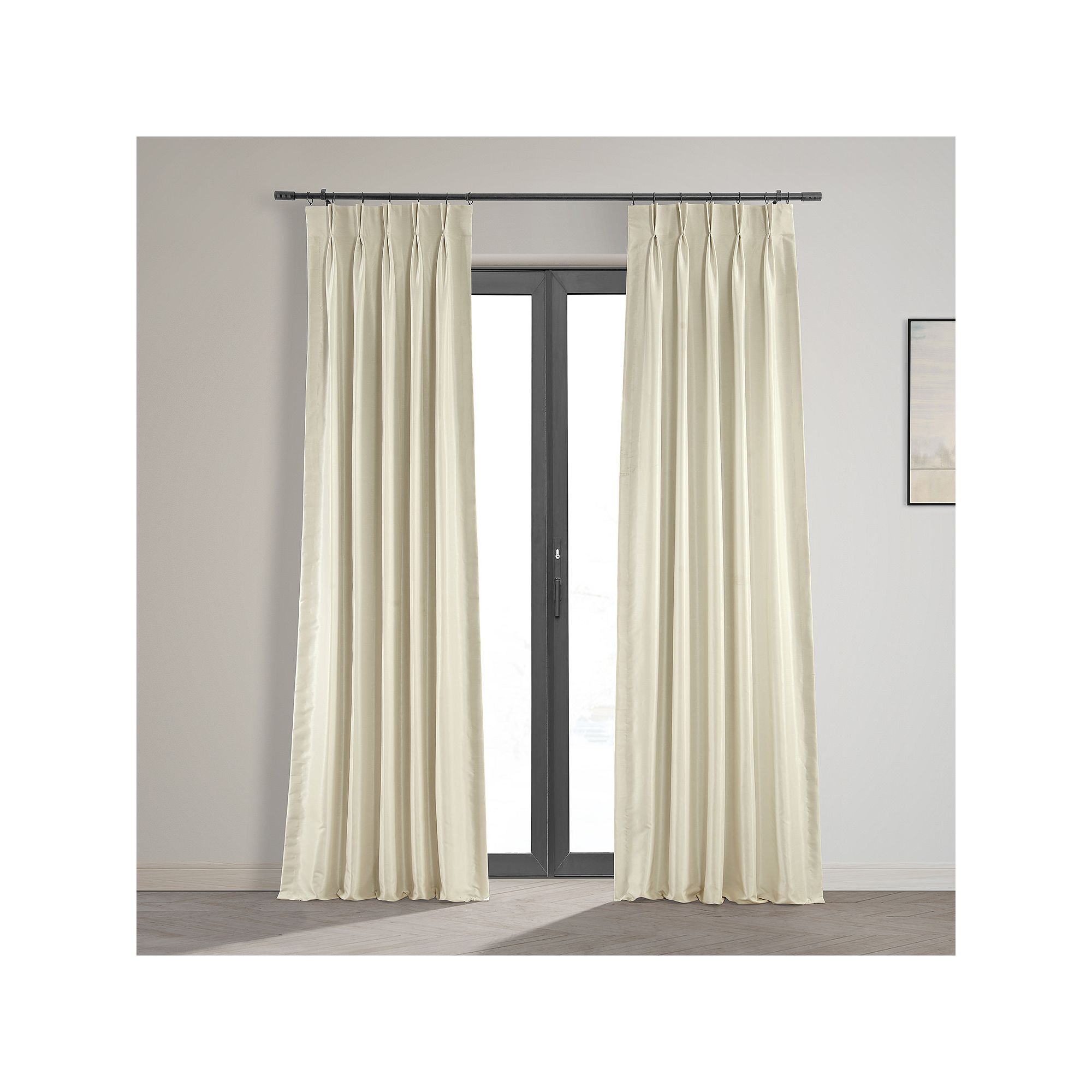 EFF Blackout Vintage Textured Faux Dupioni Silk Pleated Window Curtain Pane