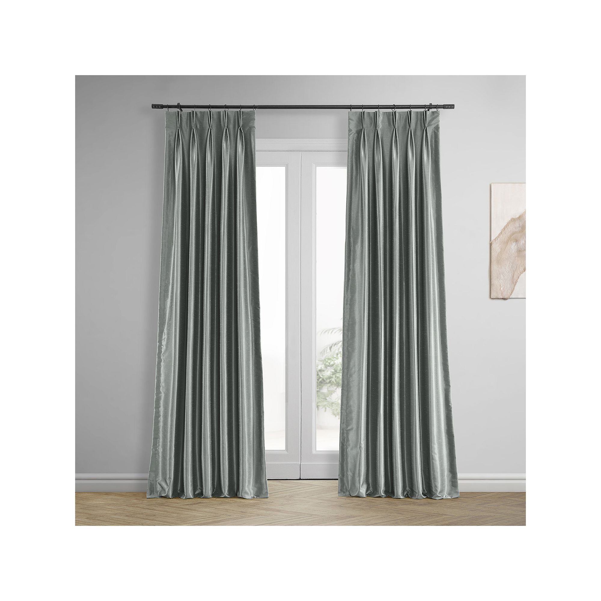 EFF Blackout Vintage Textured Faux Dupioni Silk Pleated Window Curtain Pane