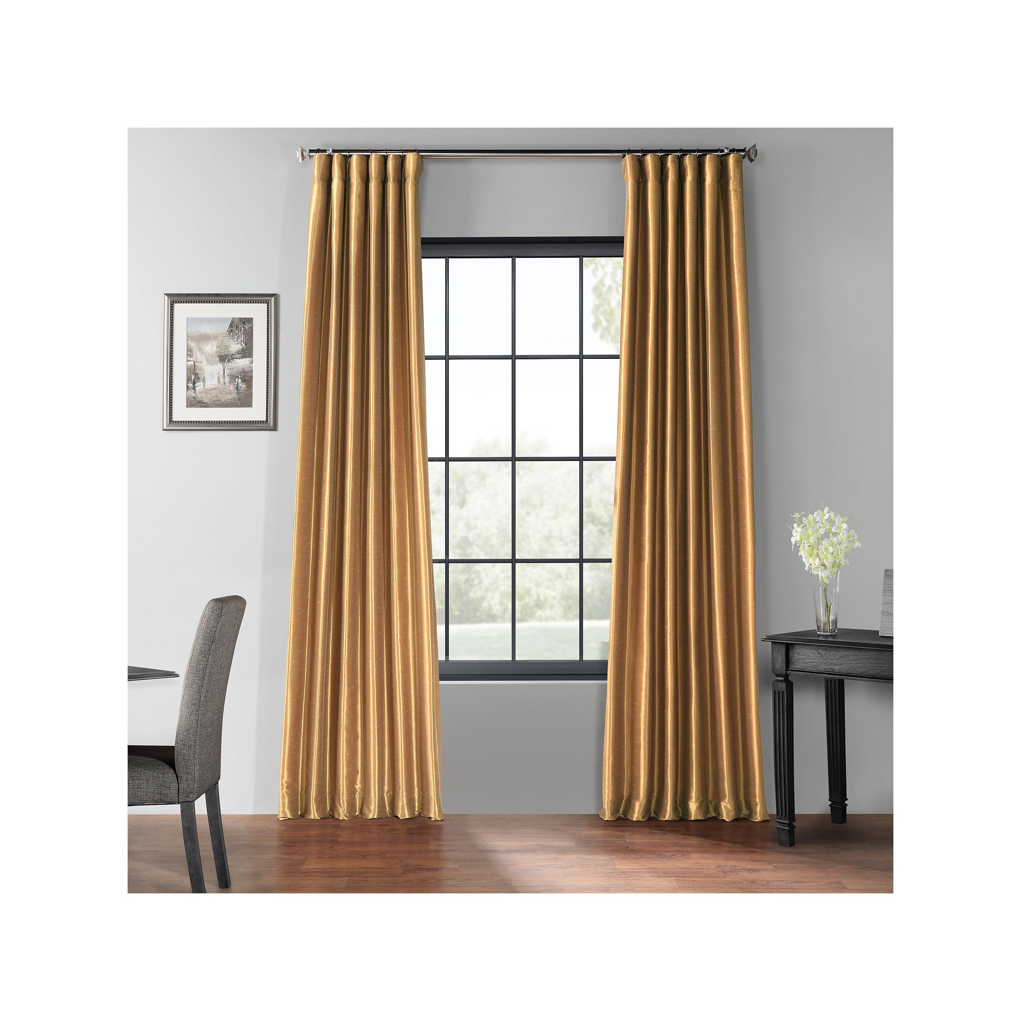 EFF Vintage Textured Faux Dupioni Blackout Curtain Panel, Flax Gold