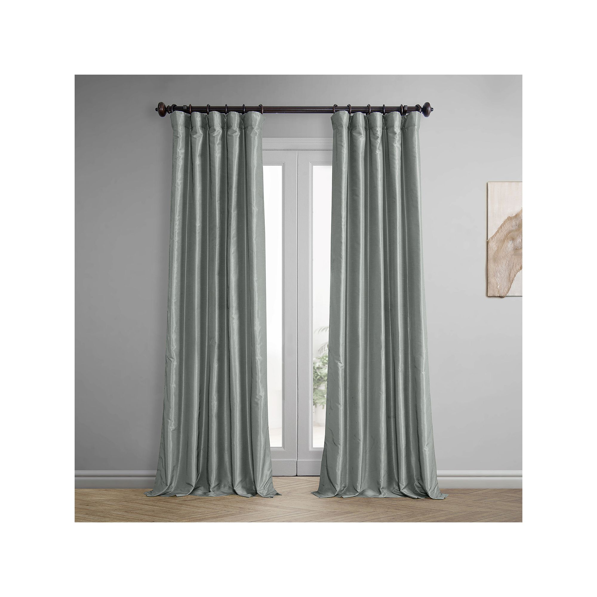 EFF Vintage Textured Faux Dupioni Blackout Curtain Panel, Silver