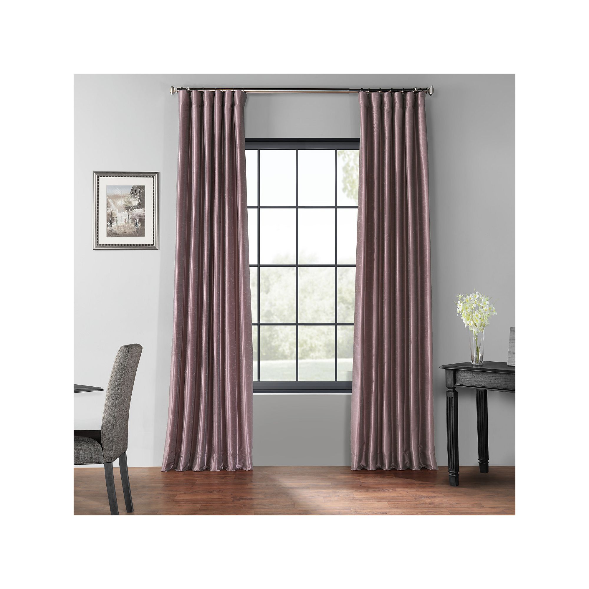 EFF Vintage Textured Faux Dupioni Blackout Curtain Panel, Smokey Purple