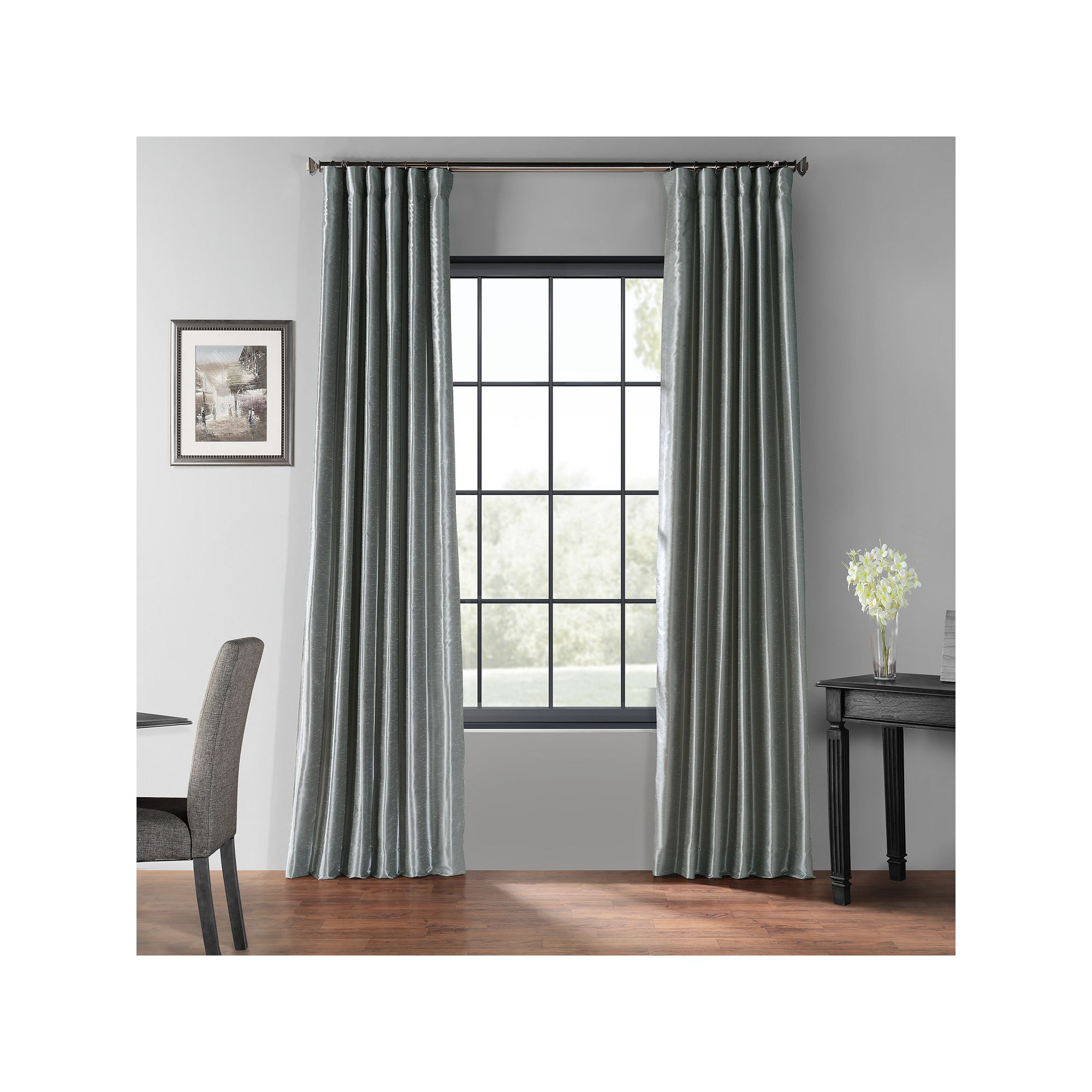 EFF Vintage Textured Faux Dupioni Blackout Curtain Panel, Blue Gray