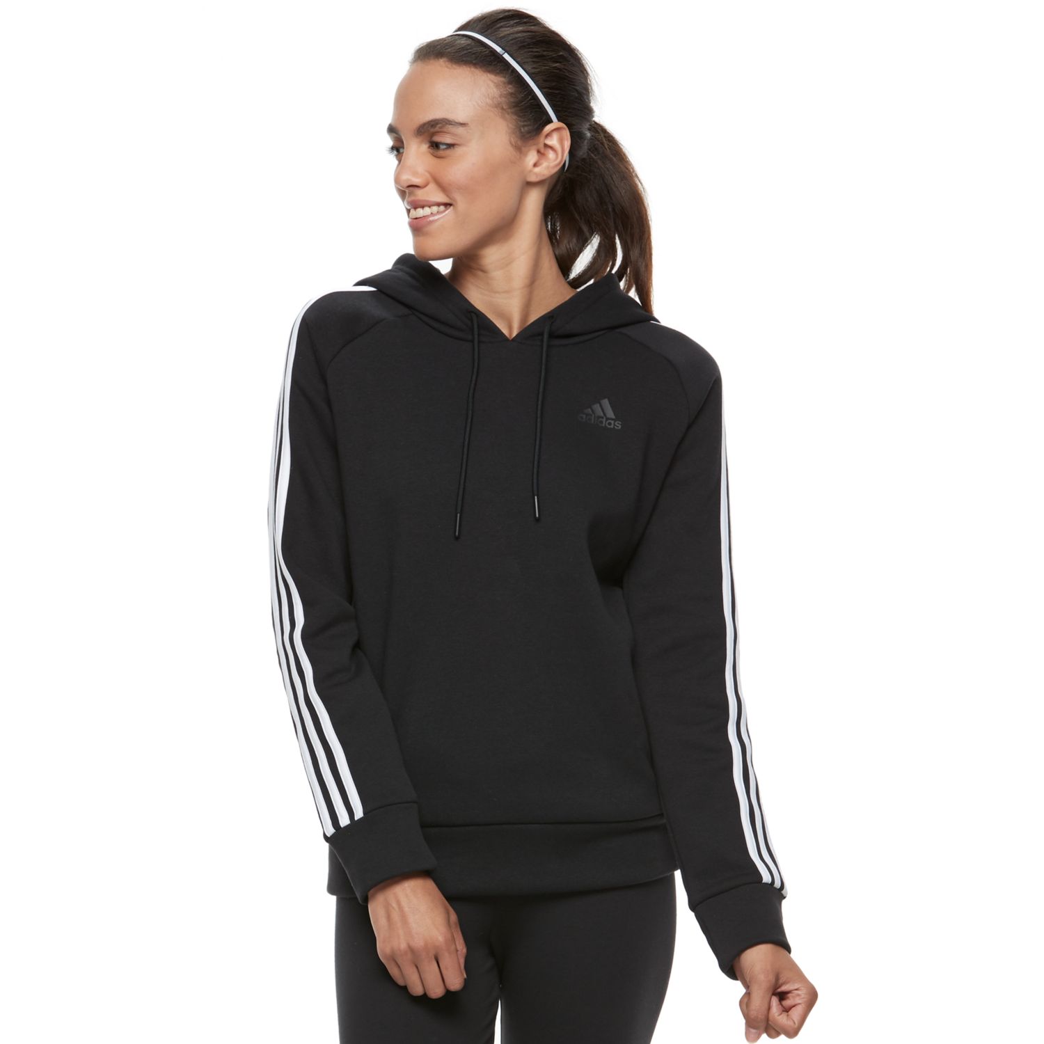 adidas 3 stripe hoodie womens black