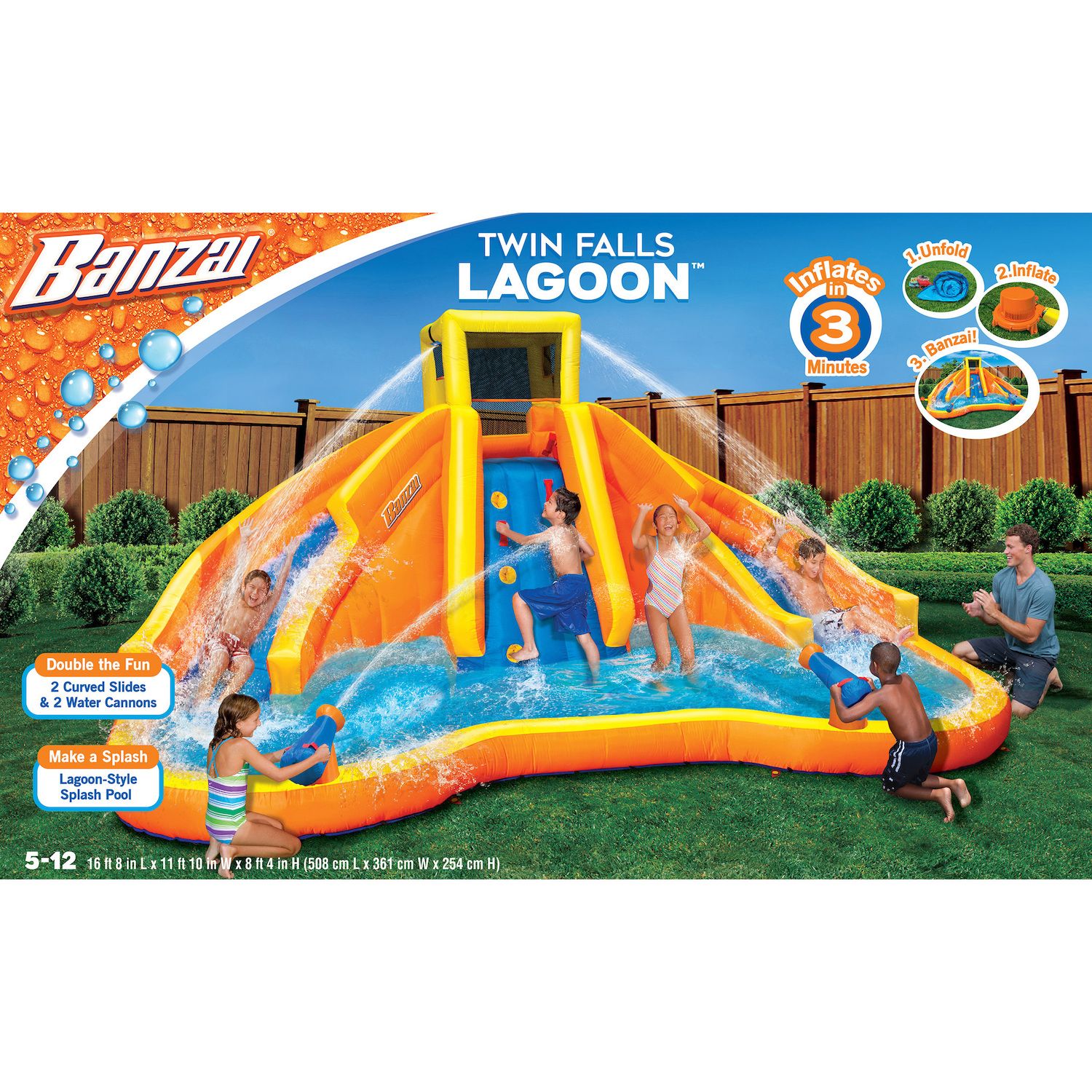 banzai slide n soak splash park inflatable water slide lagoon pool backyard aqua fun