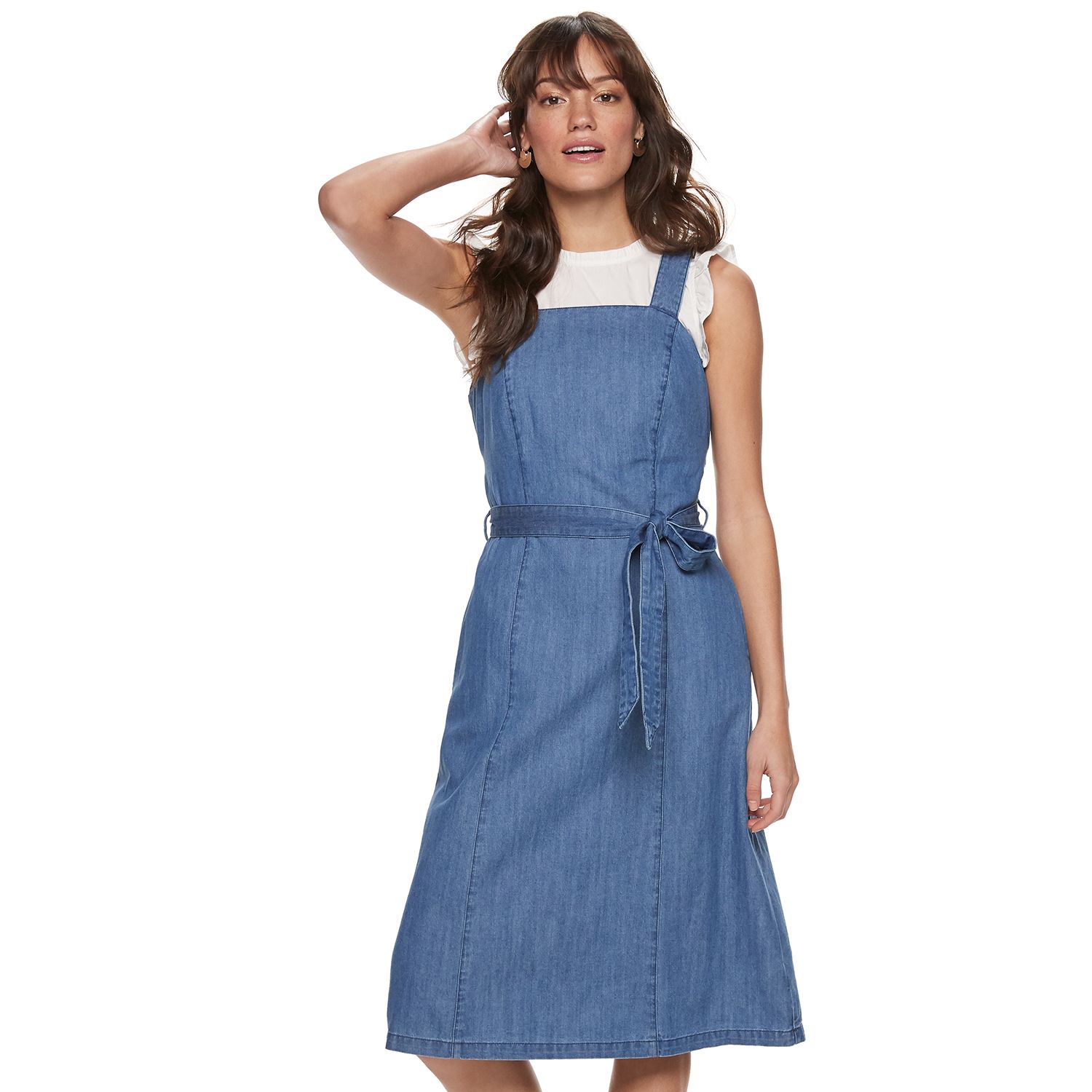 belted denim dress