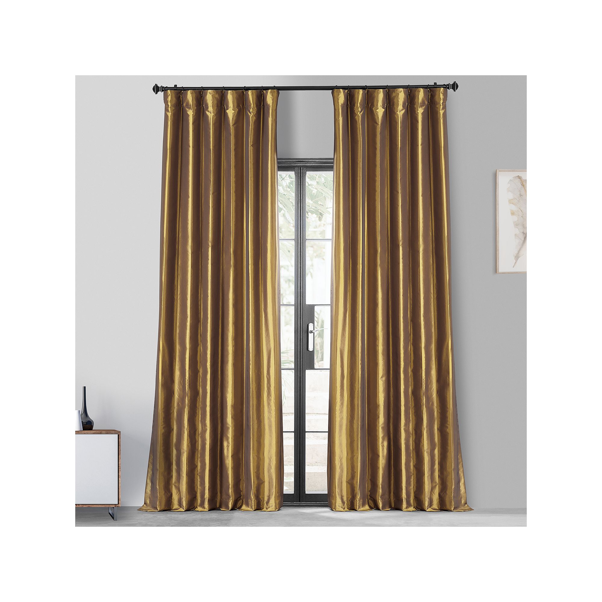 EFF Faux Silk Taffeta Blackout Curtain Panel, Golden Spice