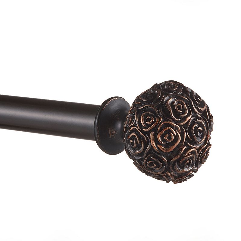 Exclusive Home 36"-72" Peony Curtain Rod - Matte Bronze: Adjustable Iron Rod, Floral Finial, Single Curtain Rods