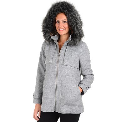 Women's Kensie Faux-Fur Hooded Tweed Jacket 