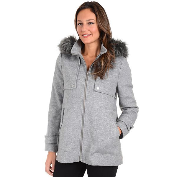 Women's Kensie Faux-Fur Hooded Tweed Jacket