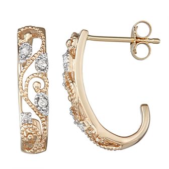 HDI 10k Gold 1/10 Carat T.W. Diamond J Hoop Earrings