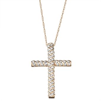 HDI 10k Gold 1/4 Carat T.W. Diamond Cross Pendant