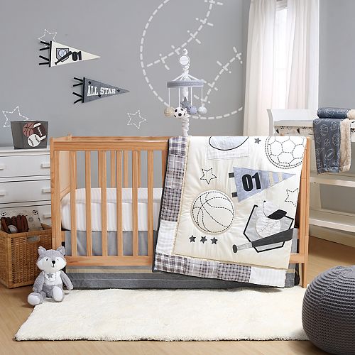 The Peanut Shell Sports League 3 Piece Crib Bedding Set