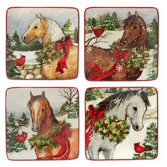 Certified International Christmas on the Farm 4 pc Canape Plate Set