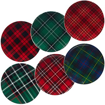 Certified International Christmas Plaid 6 pc Dessert Plate Set