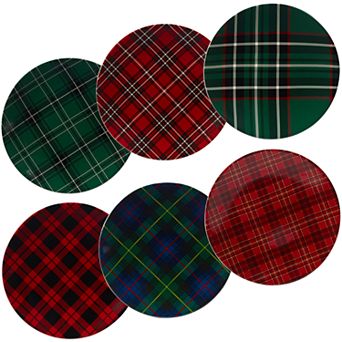 Certified International Christmas Plaid 6 pc Dinner Plate Set