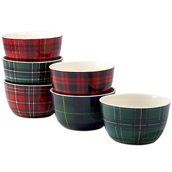 Certified International Christmas Plaid 6 pc Ice Cream Bowl Set
