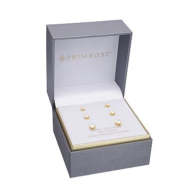 PRIMROSE Sterling Silver Cubic Zirconia Graduated Stud Earring Trio Set