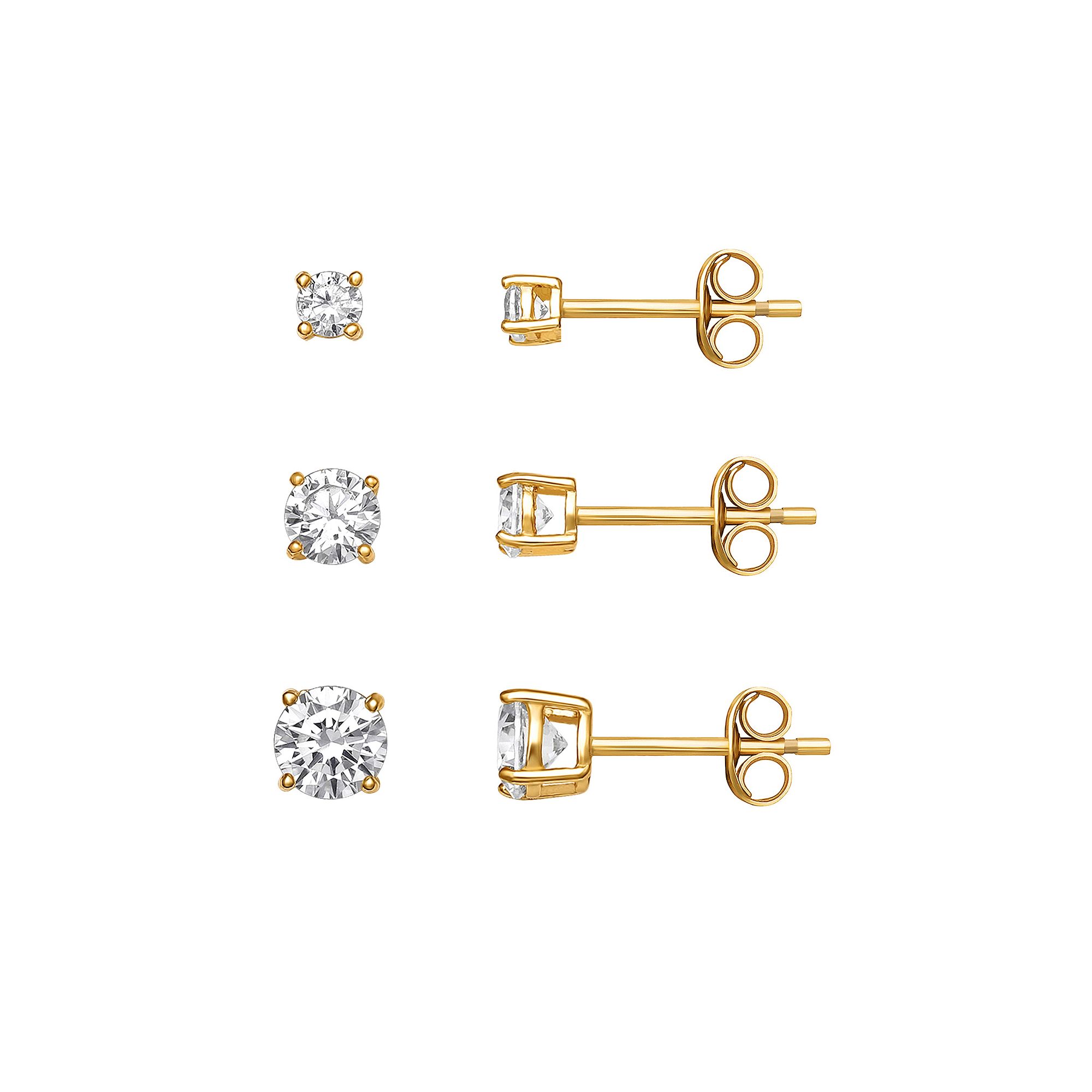 PRIMROSE Sterling Silver Cubic Zirconia Graduated Stud Earring Trio Set, Wo