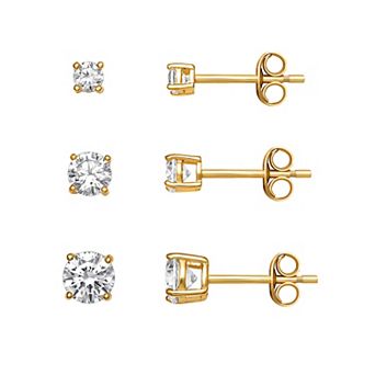 PRIMROSE Sterling Silver Cubic Zirconia Graduated Stud Earring Trio Set