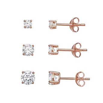 PRIMROSE Sterling Silver Cubic Zirconia Graduated Stud Earring Trio Set