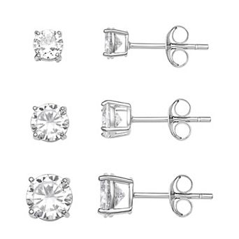 PRIMROSE Sterling Silver Cubic Zirconia Graduated Stud Earring Trio Set