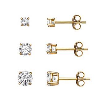 PRIMROSE Sterling Silver Cubic Zirconia Graduated Stud Earring Trio Set