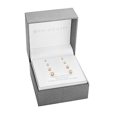 PRIMROSE Sterling Silver Cubic Zirconia Graduated Stud Earring Set of 4