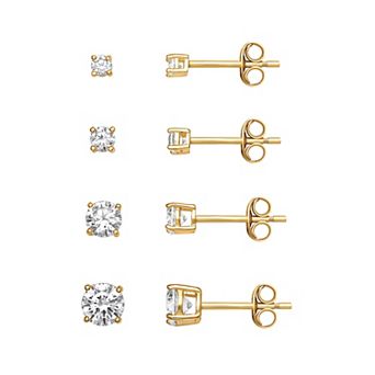 PRIMROSE Sterling Silver Cubic Zirconia Graduated Stud Earring Set of 4
