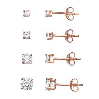 PRIMROSE Sterling Silver Cubic Zirconia Graduated Stud Earring Set of 4