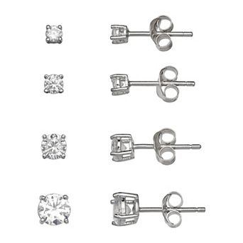 PRIMROSE Sterling Silver Cubic Zirconia Graduated Stud Earring Set of 4