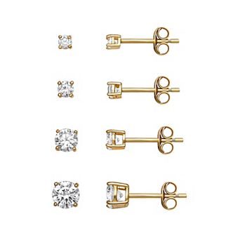 PRIMROSE Sterling Silver Cubic Zirconia Graduated Stud Earring Set of 4