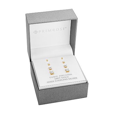 PRIMROSE Sterling Silver Cubic Zirconia Princess-Cut Graduated Stud Earring Set of 4