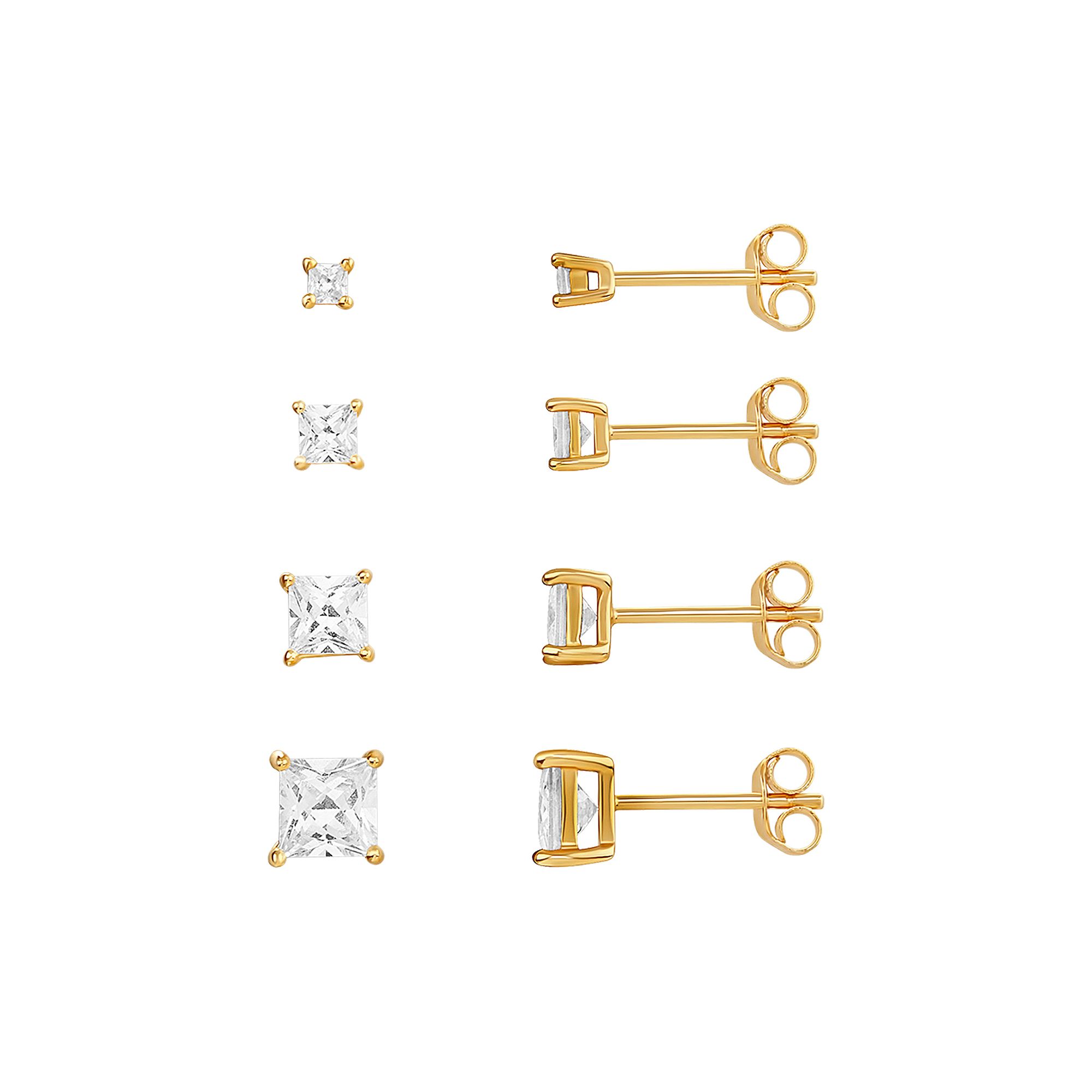 PRIMROSE Sterling Silver Cubic Zirconia Princess-Cut Graduated Stud Earring