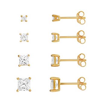 PRIMROSE Sterling Silver Cubic Zirconia Princess-Cut Graduated Stud Earring Set of 4