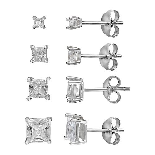 Primrose Sterling Silver Cubic Zirconia Princess Cut Graduated Stud