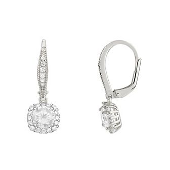 PRIMROSE Sterling Silver Cubic Zirconia Halo Drop Earrings