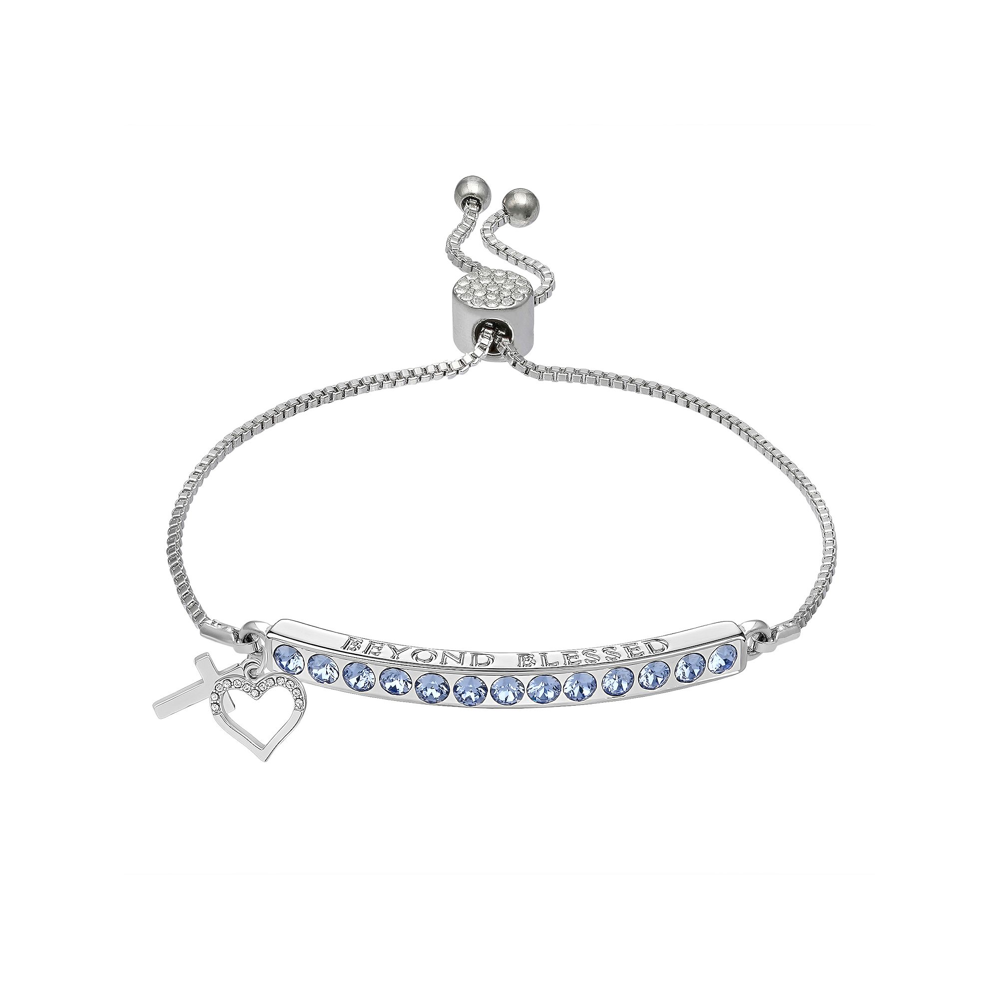 Brilliance Crystal Heart & Cross Bar Adjustable Bracelet, Womens, Size: 7